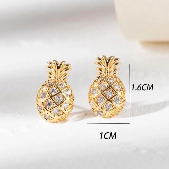 🍍Pineapple Cubic Zirconia Gold Earrings NWT - Picture 4 of 6